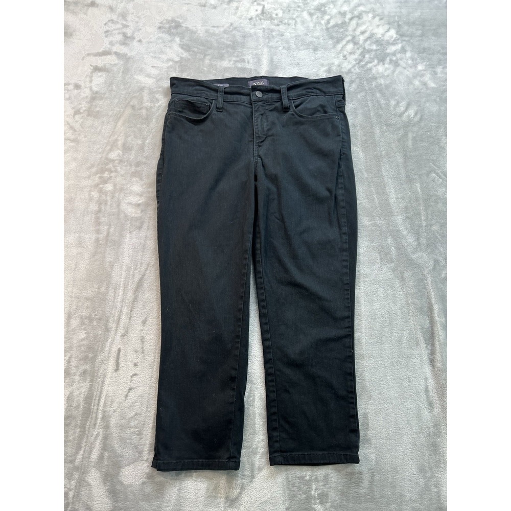 NYDJ‎ Jeans Womens Sz 6 Black Alina Capri Lift Tuck Stretch Mid Rise Denim Pants
